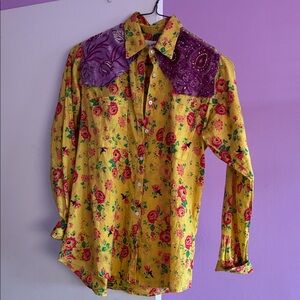 Floral Yellow and Purple Women's Blouse